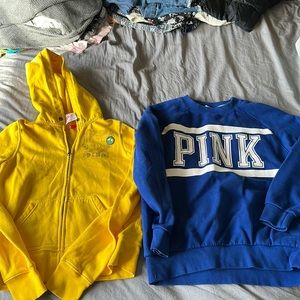 Set of two Victoria’s Secret pink sweatshirts blue size XS yellow size S